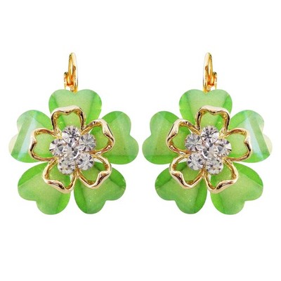 18 Karat vergoldeter Kristall grüner Acetat blühende Blumen Az2418e Ohrring