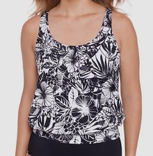 Swim Solutions Women Black Printed Blouson Tankini Top Swimwear Size 16
