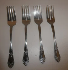 Set of 4 ROGERS Co ALEXIS Korea Stainless Silverware Flatware Salad Forks VTG