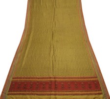 Sushila Vintage Green Saree 100 Pure Silk Printed Floral Soft Craft Fabric