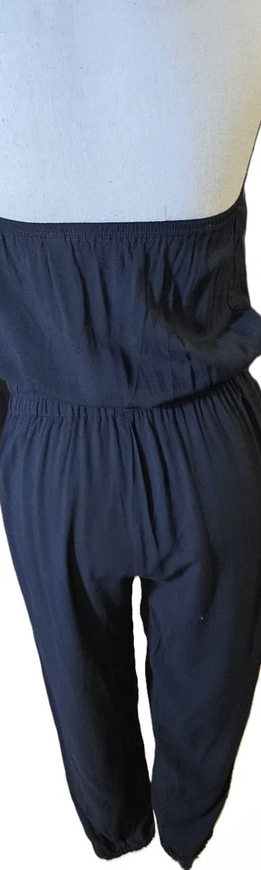 Mono Negro Mujer Talla S Sin Tirantes Corbata Cintura Elástica Piernas Cónicas Años 90 Y2K Retro Foto 4 de 4