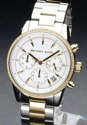 Michael Kors MK6474 Ritz Two Tone Edelstahl Chronograph Uhr + Geschenktasche