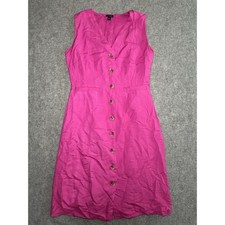 Ann Taylor Button Front Sheath Dress 4 Fuchsia Pink Linen Blend Sleeveless