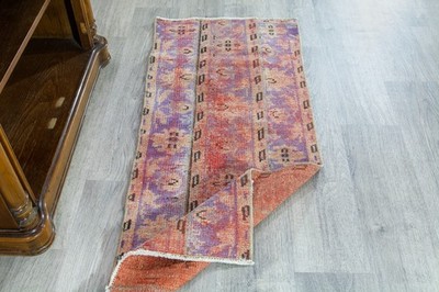 Vintage Turkish Wool Bohemian Runner, 2x4.7 ft, Handknotted Traditional Rug