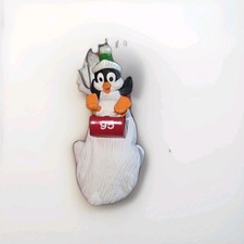 Hallmark Polar Coaster Penguin Sledding on Bear Ornament 1995 Christmas