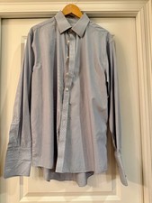 Charles Tyrwhitt Men s Dress Shirt 17 x 37 Blue Weave French Cuff No Iron