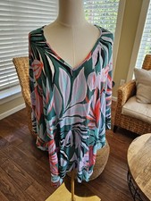 Anne Cole M / L Swim Coverup Tunic Top 100 Rayon Popover V-Neck Cruise Resort