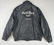 Vintage Hard Rock Cafe Chicago Black Leather Bomber Jacket Mens Size XL **Zipper