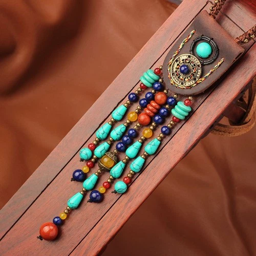 Ethnic Wooden Tassel Pendant Necklace Mixed Bead Boho Long Necklace for Women - product listing photo