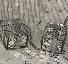 Vtg Mirrored glass Christmas Presents Shape Hanging Ornament Set Of 2