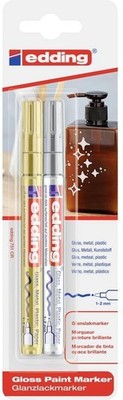 751 Glanzlackmarker - gold, silber - Packung mit 2 Lackmarkern - Rundspitze 1-2