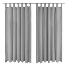 Micro satin curtains with bows 140x225 cm grey 2 pcs