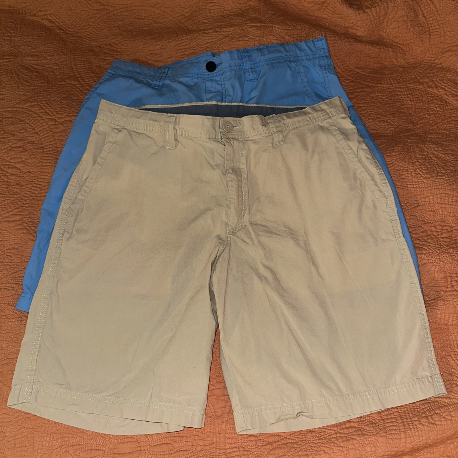 2 Pairs Columbia Hiking Shorts Mens Size 36 /10” Cotton Blue Tan Fishing