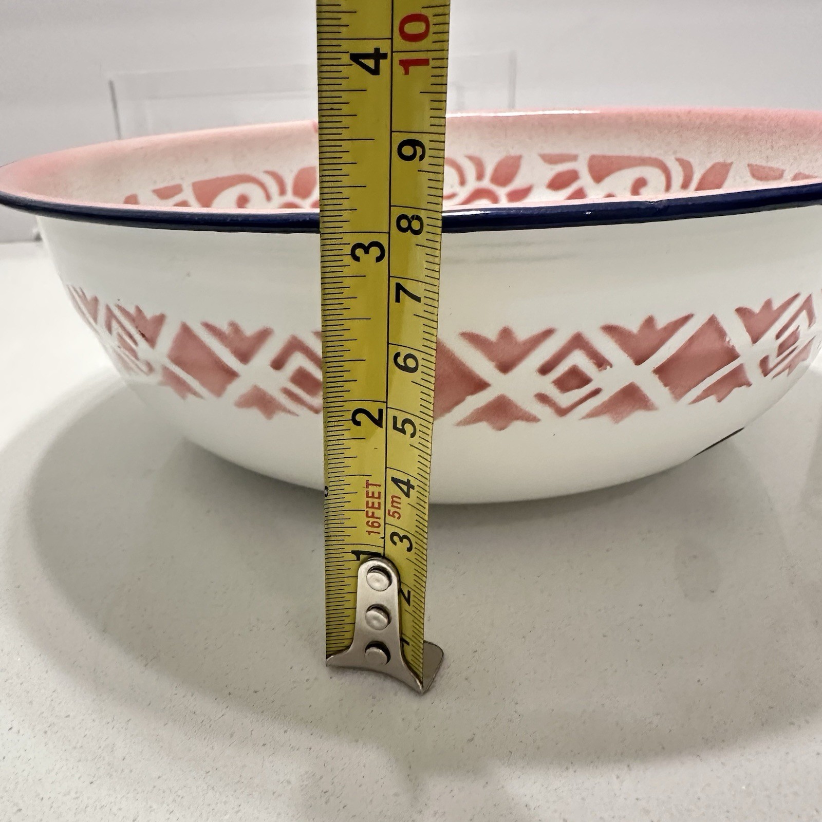 Vintage YAMATA Large Enamelware Bowl - Floral - Decor Rustic Collectible Farm