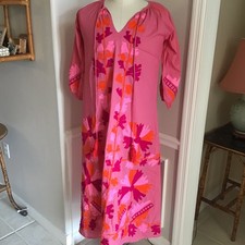 DEBBIE KATZ Maxi Dress Taliah Joelle Floral Embroidered Coverup M Fuchsia Pink