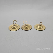 Vintage Set of 3 Solid Brass Hand Carved Finger Round 1.8" Cymbals