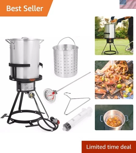 Aluminum 30QT Turkey Fryer with Marinade Injector and Temperature Thermometer