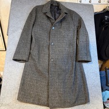 Harris Tweed Mens 46 R Grey Wool Overcoat Handwoven Scottish Wool Coat Vintage