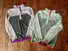 2 Columbia Fleece 1/4 Snap Pullover Women Small Green Grey Sweaters. Soft