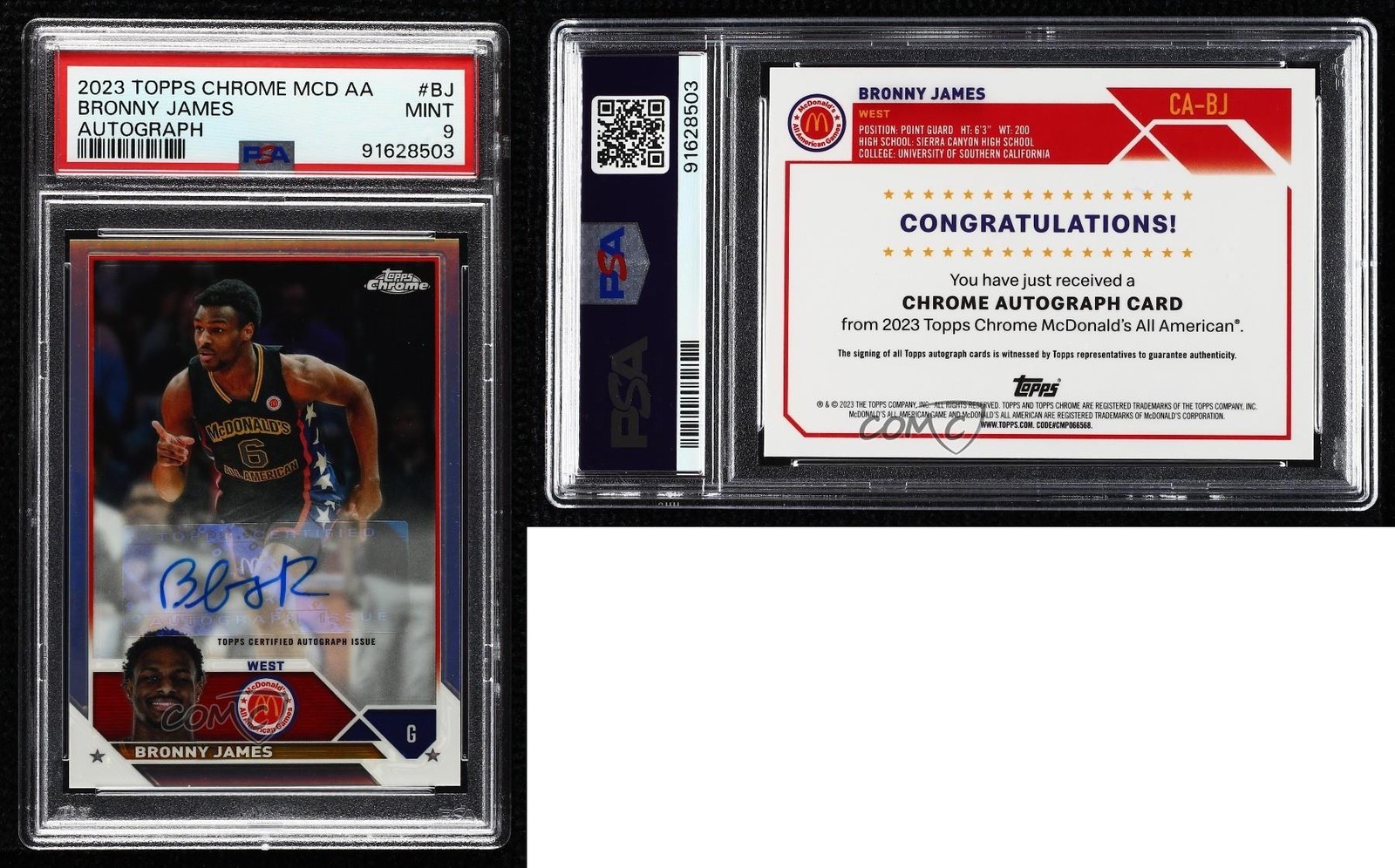 2023 Topps Chrome McDonald's All American Bronny James #CA-BJ PSA 9 MINT Auto view 3
