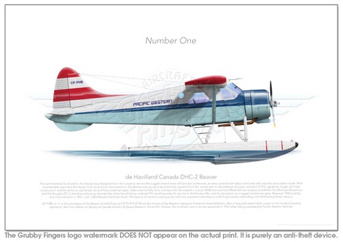 DHC DHC-2 BEAVER CF-FHB PACIFIC WEST 1953 - A3+ Profile Print - Bild 2 von 4
