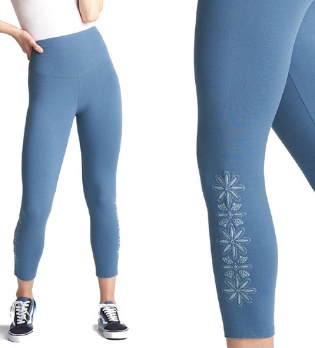 Yummie REAL TEAL Geo Floral Embroidered Skimmer Shaping Legging, Lg