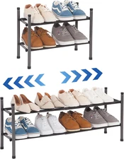 2-tier Expandable Shoe Rack,8 Pairs Stackable Small Shoe Rack,Metal Shoe Organiz