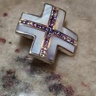 STERLING SILVER CROSS PENDANT ALAN K MOTHER OF PEARL CRYSTALS NEW RARE LAVENDER — photo 3