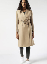 Diesel Womens Overcoat Xs W-galore Wool Blend Knitted Sleeve Nude Beige $598 Nwt