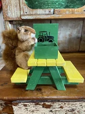 Picnic Table Squirrel Feeder,  Animal Feeder, Yellow And Green Tractor Themed