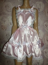 ADULT BABY SISSY PINK SATIN BIB TOP DRESS PRETTY FRILLY