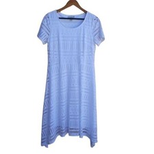 Dana Buchman Modest Boho Lace Short Sleeve SharkBite Hem Midi Dress White Sz M