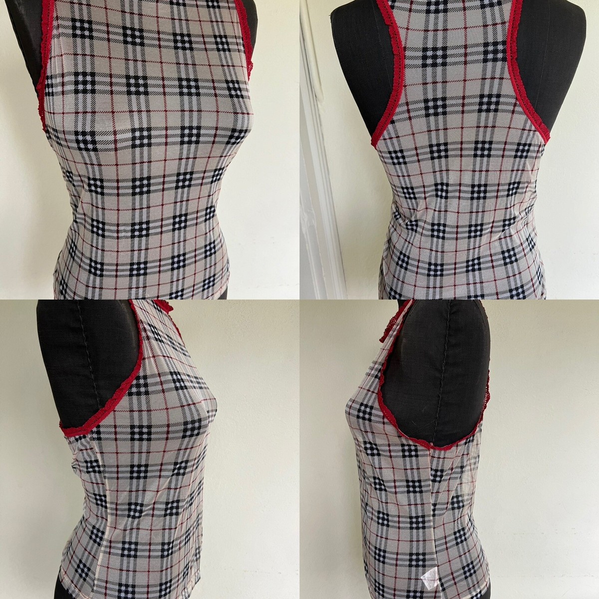 100% Burberry London Nova Check Plaid Ruffled Spandex