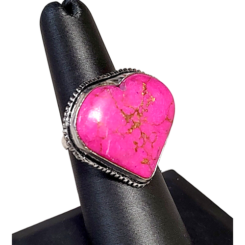 Lady's Pink Turquoise Heart Ring 925 Sterling Size 6.5