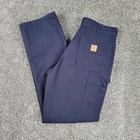 Carhartt Pants Mens 35x34 Blue Loose Washed Duck Utility Work Canvas Carpenter