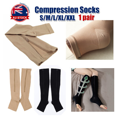 Zip Sox Compression Socks Zipper Leg Support Knee Open Toe Shaper