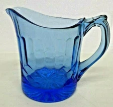 Heavy Glass Creamer Pitcher Cobalt Blue Ribbed with Lip 4 1/2" Tall 