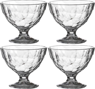 DARTHOME 4 x Stemmed Diamond Pattern Glass Sundae Ice Cream Dishes Bowls Trifle Cocktail