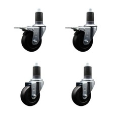 3.5 Inch Soft Rubber Swivel 1-5/8 Inch Expanding Stem Caster Set 2 Brakes