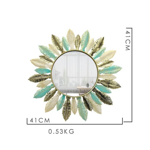 Iron Art Feather Mirror Wall Decoration Hanging Mirror Circle Decorative Boho - Picture 4 of 7