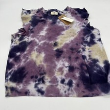 T.La Anthropologie purple Tie Dye Short Sleeve Ruffle Sweatshirt Size Large NWT