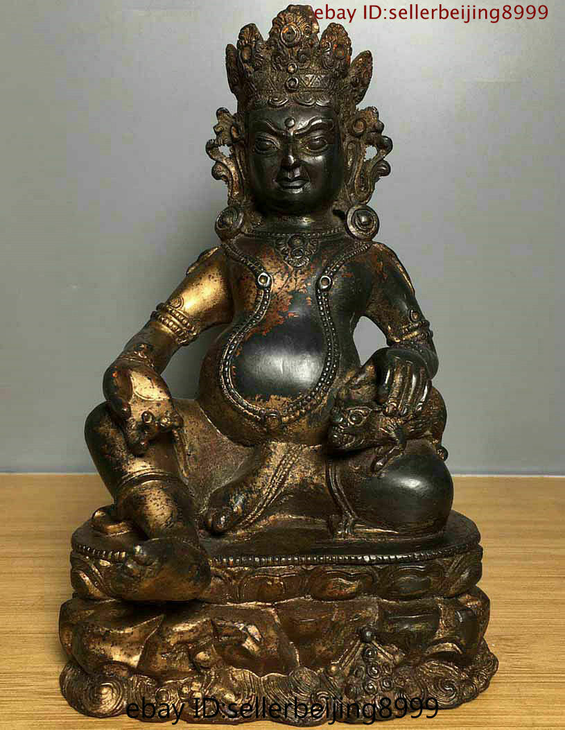 Folk China Tibet Buddhism Temple Bronze Money Wealth God Buddha Statue 0202
