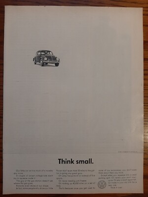 1961 VOLKSWAGEN BUG CLASSIC THINK SMALL ORIGINAL ADVERTISING AD - VERY RARE