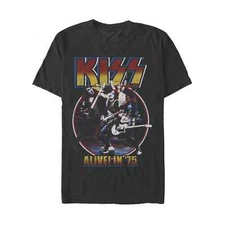 2X-LARGE- KISS Alive in 75 Black Graphic Black Rock and Roll T-Shirt NEW