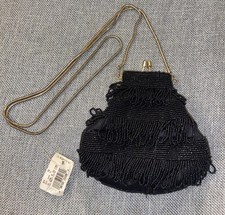 Vintage 90  s Black Beaded Evening Purse With Original  The Bon Marche  Tag