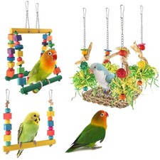 Bird Hammock Toys Parakeet Perches Swing, 3in1 Detachable Parrot Cage , Woode...