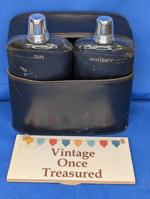 REISE FLÜFTKOLBEN SET im LEDERFELL ETUI * Twin Whisky & Gin 35cl * Vintage GC