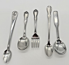Lot of 5 Vintage Stainless Baby Spoons Gerber, Sanitory, Oneida True Rose Set