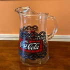 Vintage Coca-Cola Coke Tiffany Stained Glass Print 2 1/2 qt Glass Pitcher 1970's