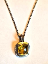 David Yurman 14mm Citrine Albion Pendant w 18" chain 925 Sterling Silver no gold